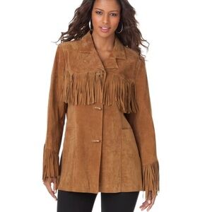 ROAMAN’S TAN SUEDE FRINGE JACKET